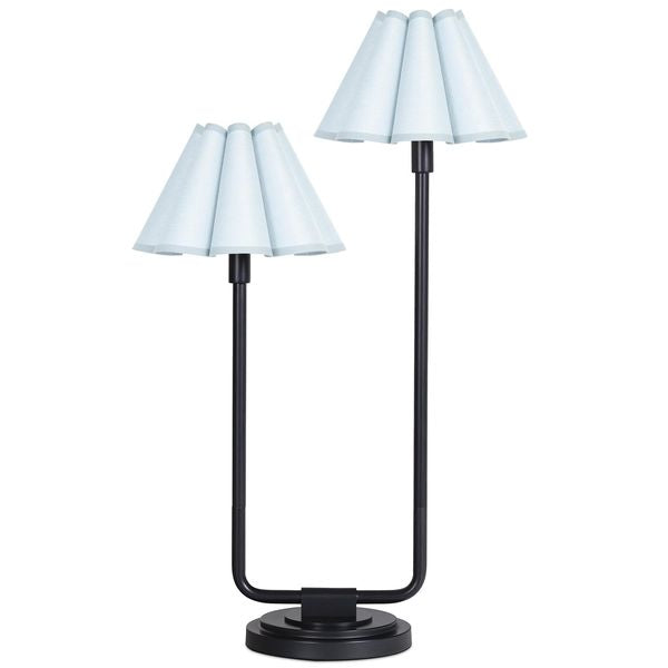 Polly Double Arm Tischlampe, Blackened Brass/Oyster