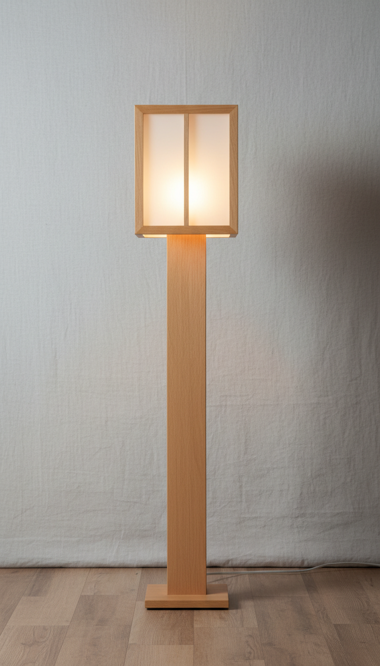 Stehlampe aus Eiche und Glas
