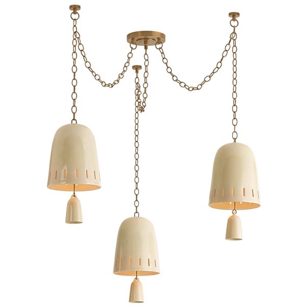 Omi 5 Light Chandelier, Patina Brass/Ceramic Elfenbein Crackle
